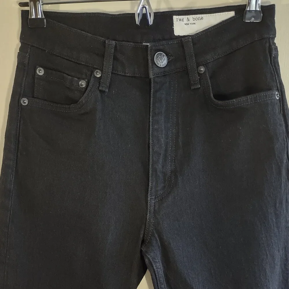 Rag & Bone Harlow Black Ankle Jeans Straight Leg Mid-Rise  Size 25 - Picture 5 of 12